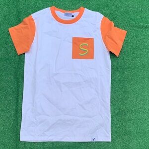Kids White & Orange Short Sleeve Pocket Tee